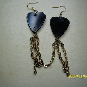 Edgy Set Of Guitar Pick Earrings with Chains